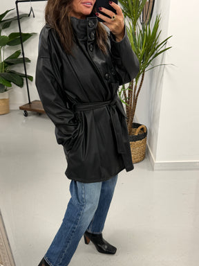 Faux & Fierce PU Trench Jacket - Black (Size 12-16)