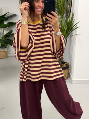Sunset Stripe Puff Sleeve - Wine (Size 12-18)