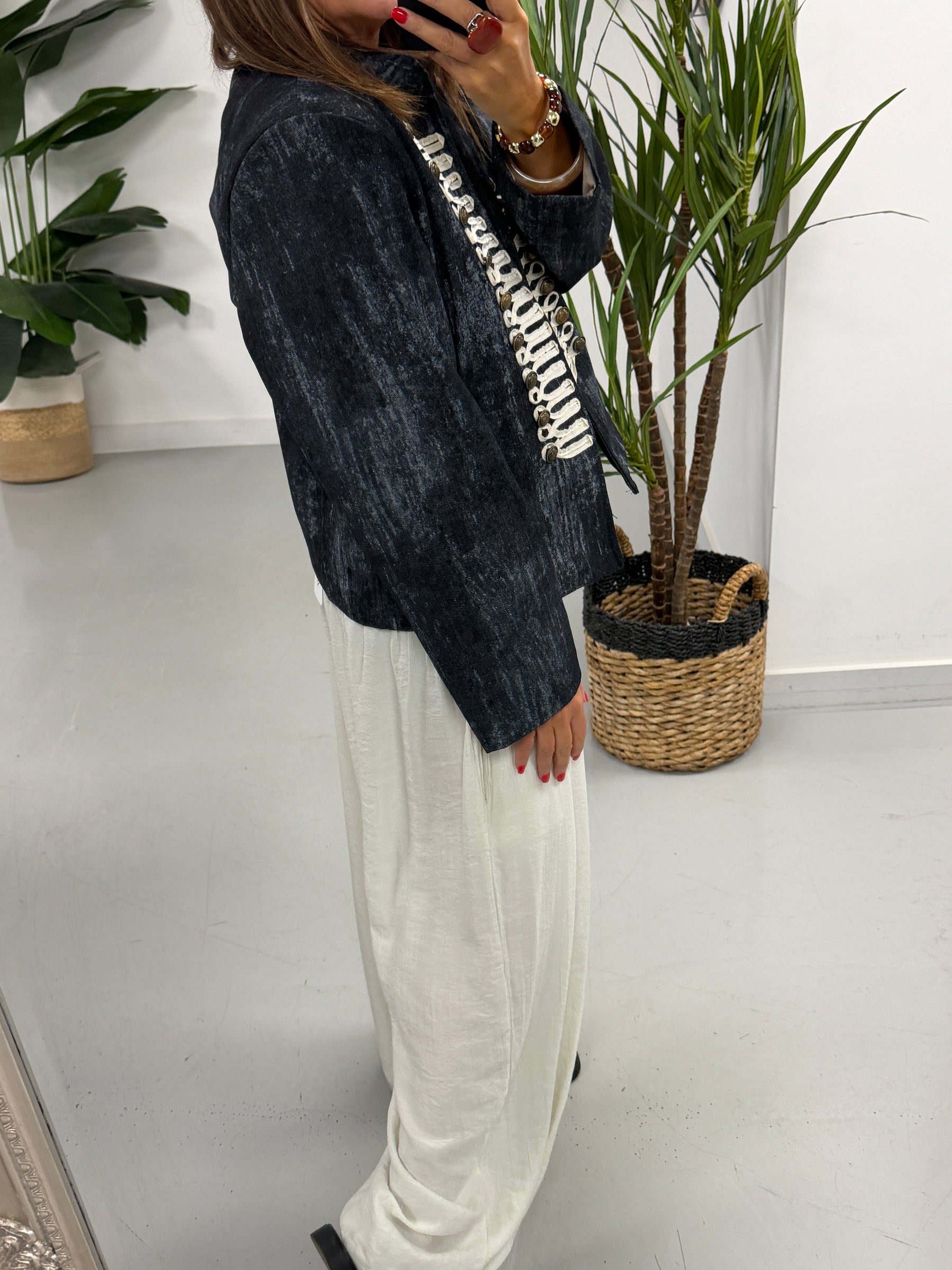 Zeta Otto Detailed Denim Military Jacket