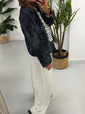 Zeta Otto Detailed Denim Military Jacket