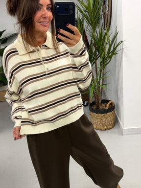The Button Up Knit - Chocolate/Cream  (Size 10/12-14/16)
