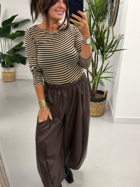 The Knightsbridge Butter Soft PU Barrel Trousers - Chocolate (Size 12-16)