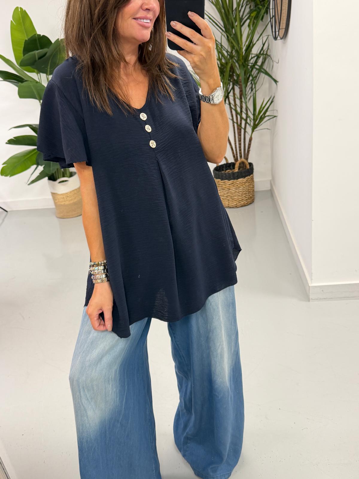 The Luna Gold Button Tunic - Navy