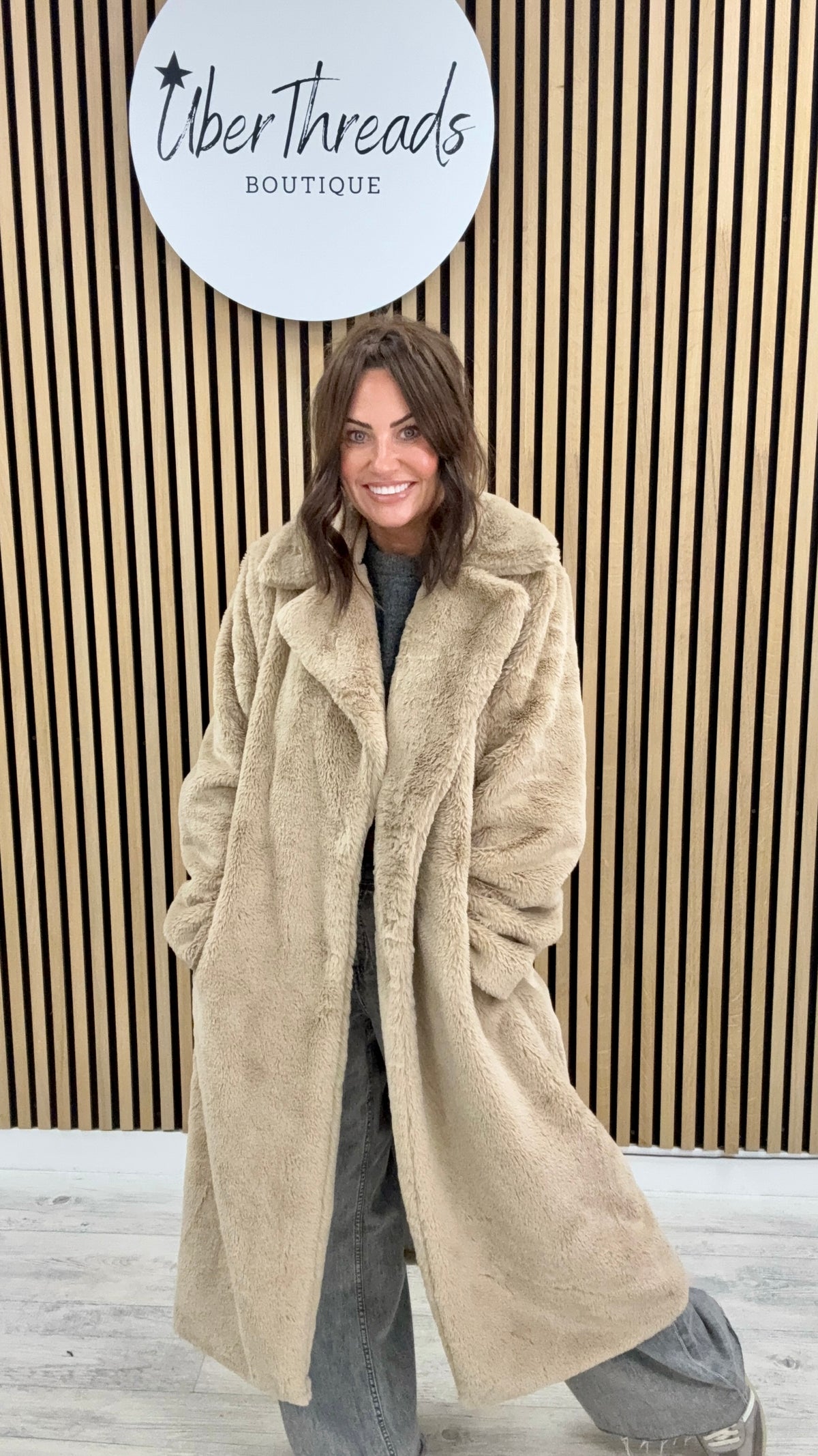 The Safron Longline Faux Fur Coat - Soft Camel (Size 8-14)