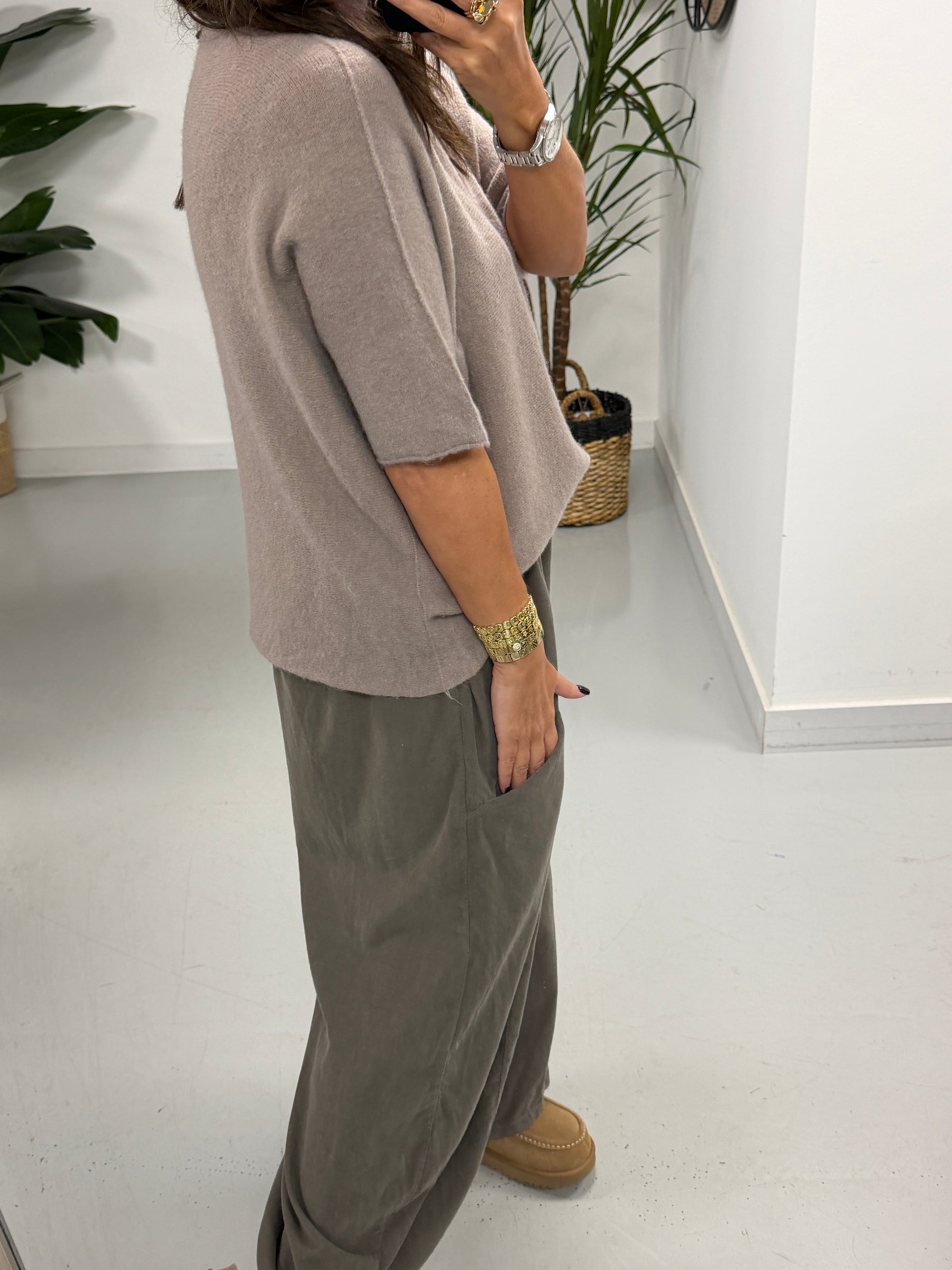 Oakley Crop Sleeve Knit - Taupe (Size 10-18)