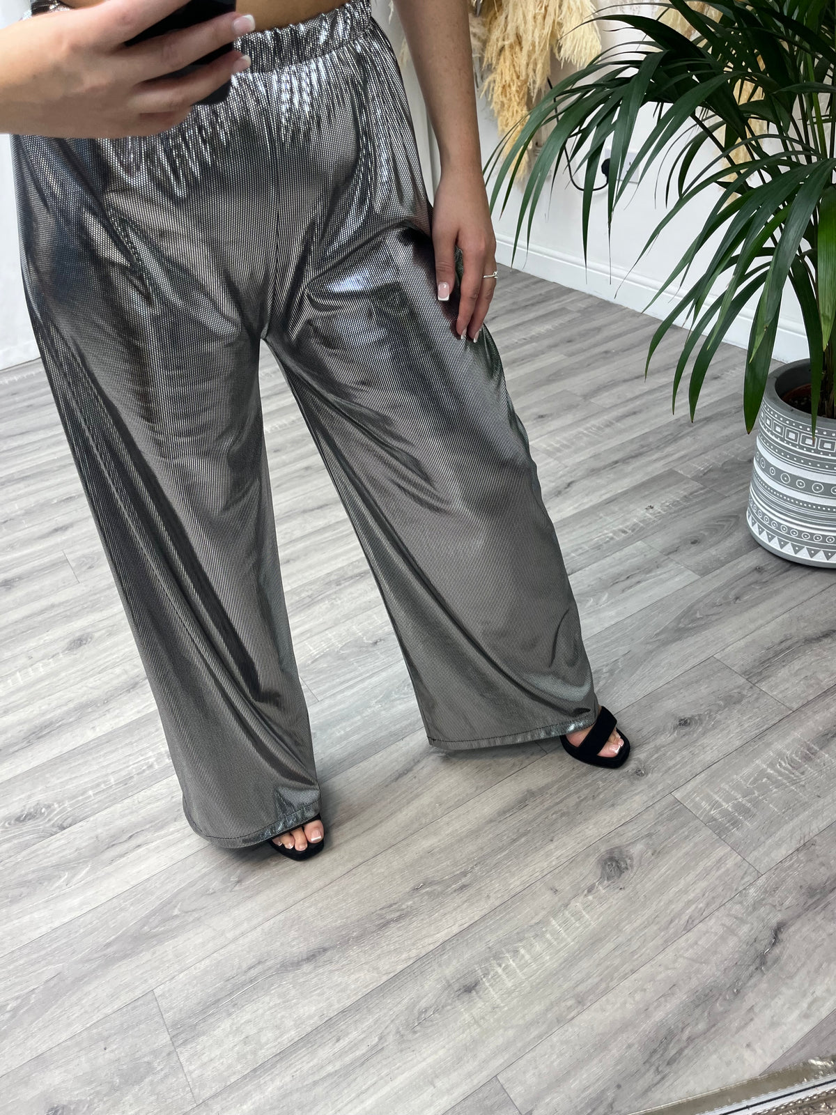 Touch of Sparkle Wide Leg Trouser - Silver