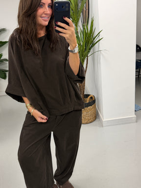 The Needlecord Crop Sleeve Tunic- Chocolate (Size 10/16)