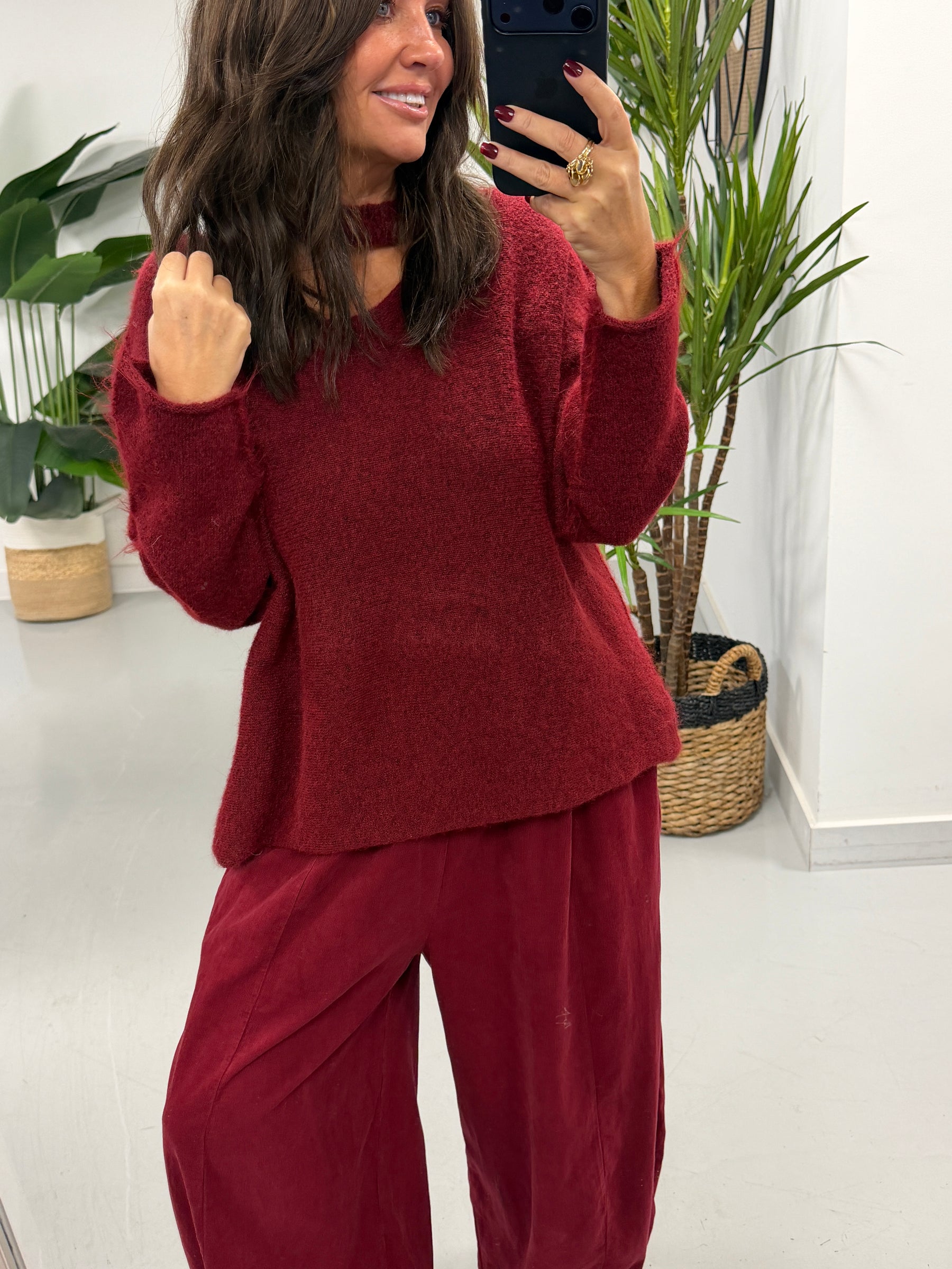 Slash Neck Knit  - Wine (Size 10-16)