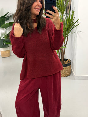 Slash Neck Knit  - Wine (Size 10-16)