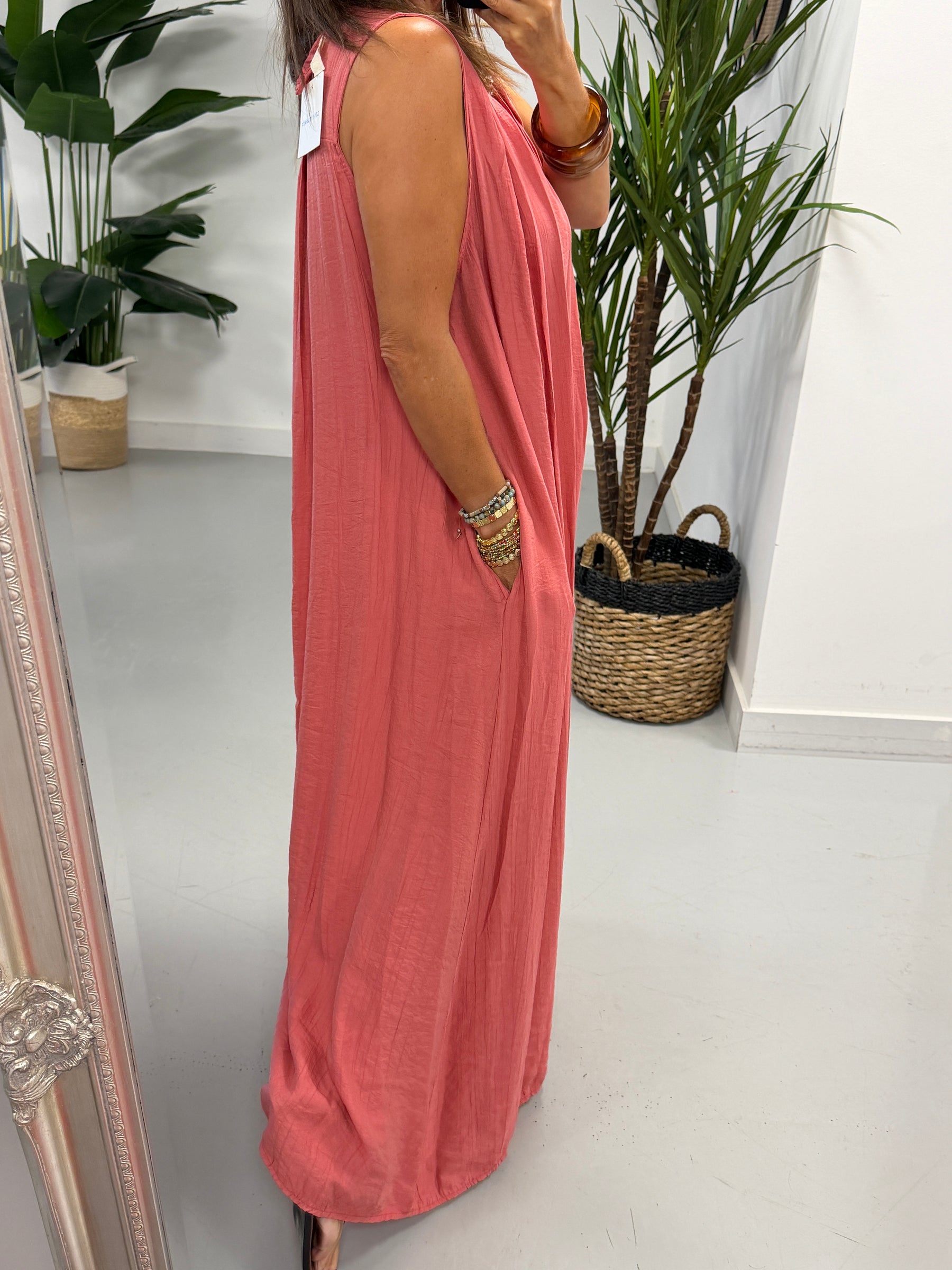Crinkle Maxi Dress - Coral