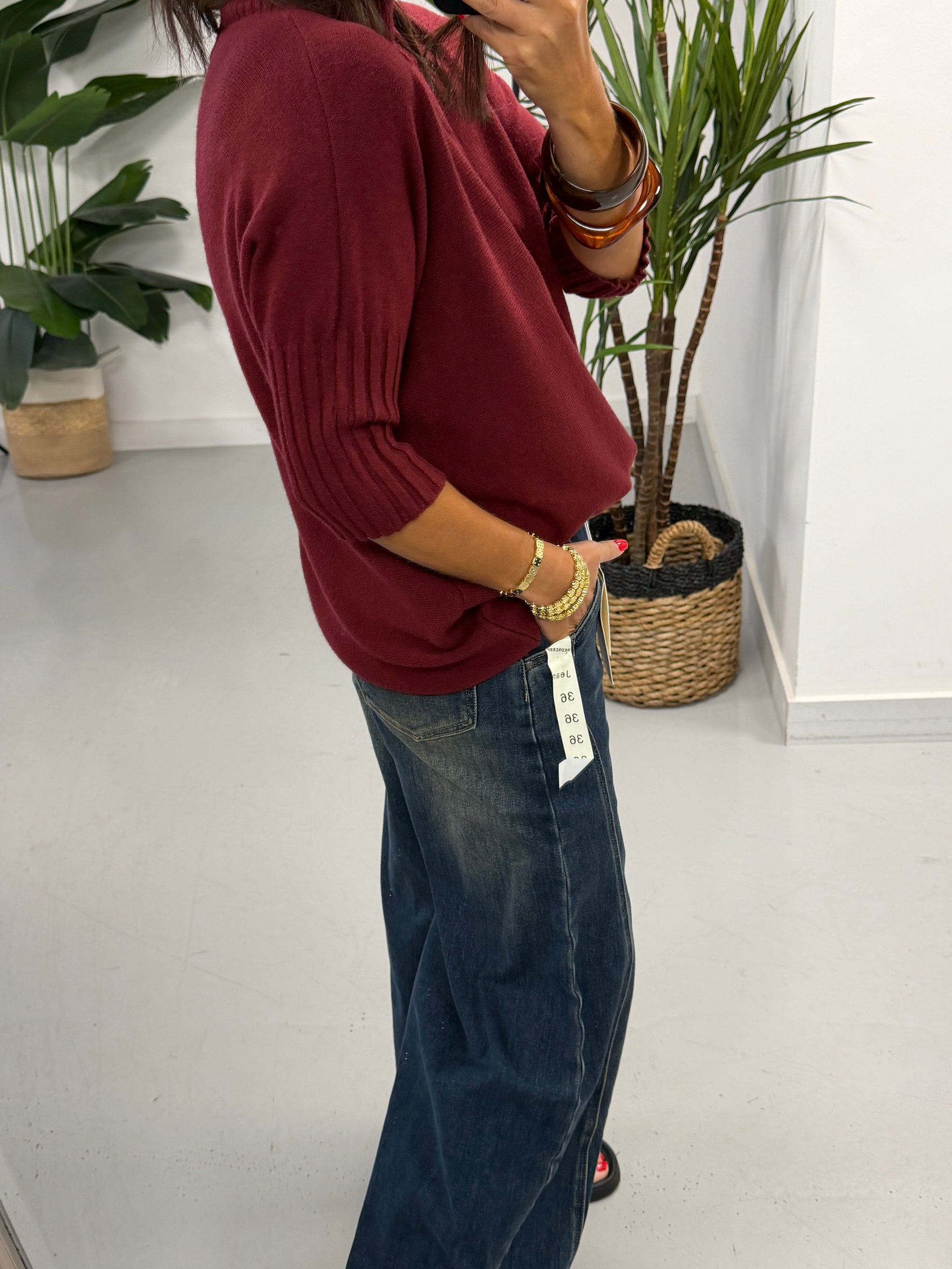 Crop Sleeve Knit - Wine
