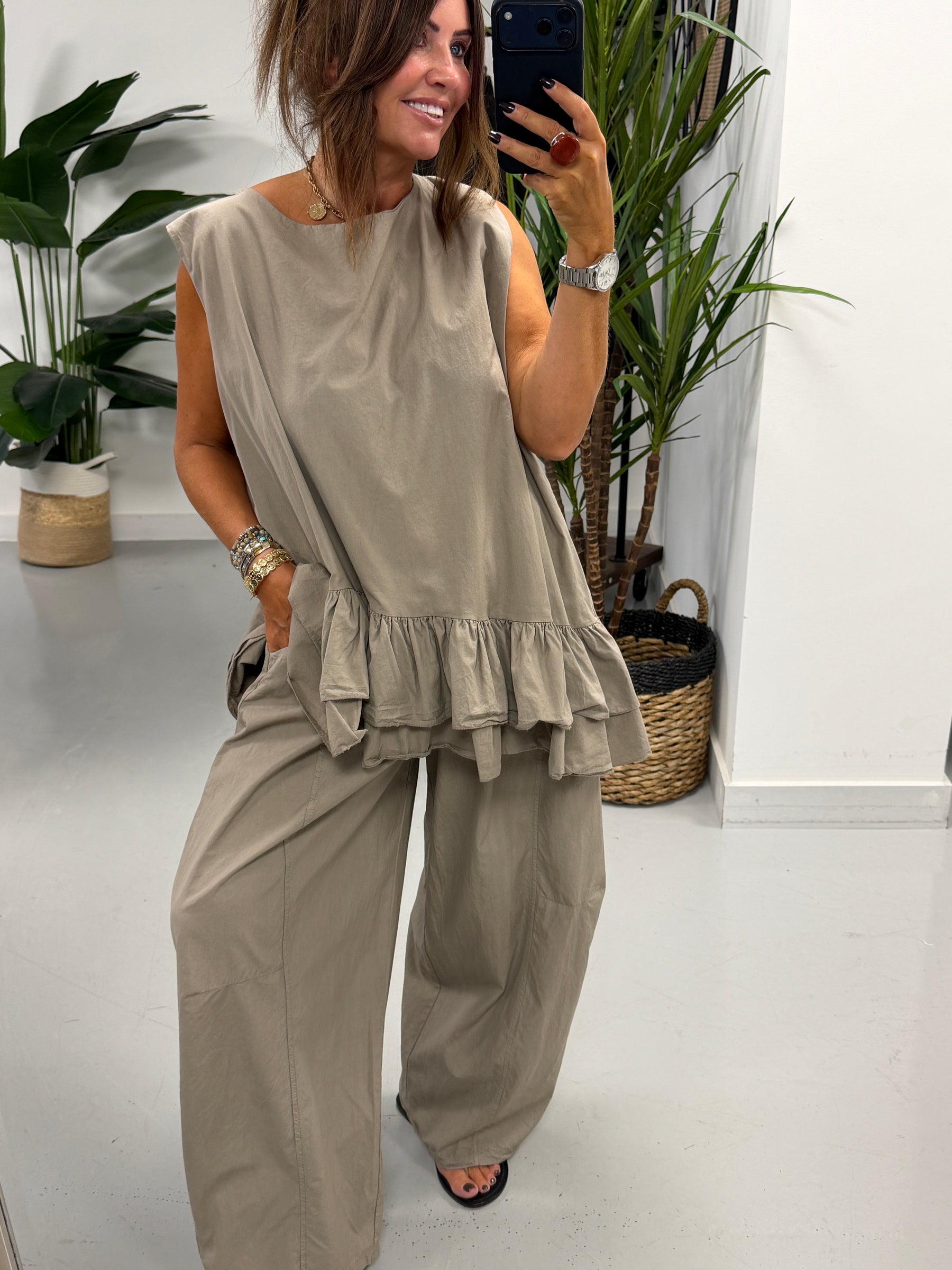 The LuLu Asymmetric Frill Tunic - Pebble