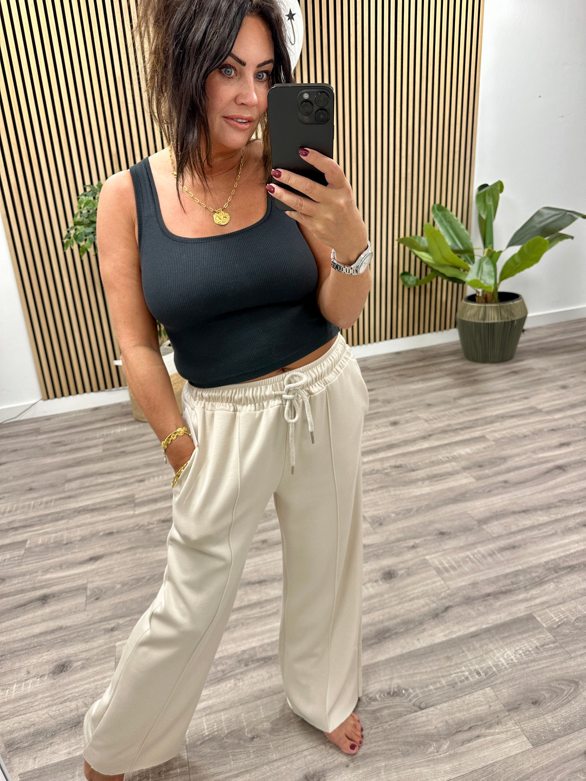 Wide Leg Seam Jogger (STD) - Stone