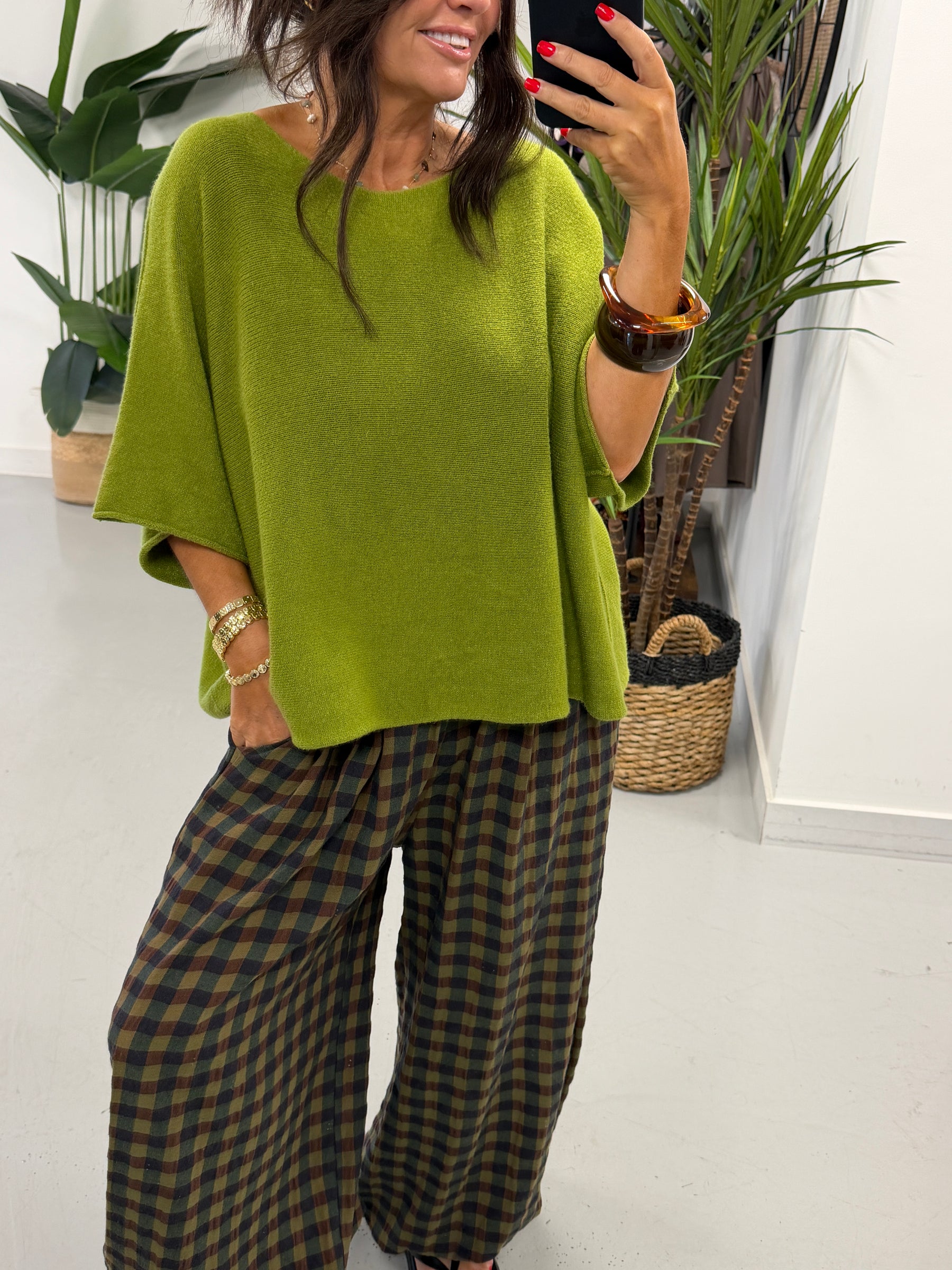 Gracie Crop Sleeve Knit - Olive