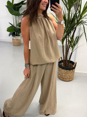 The Halterneck Crinkle Co Ord - Mocha