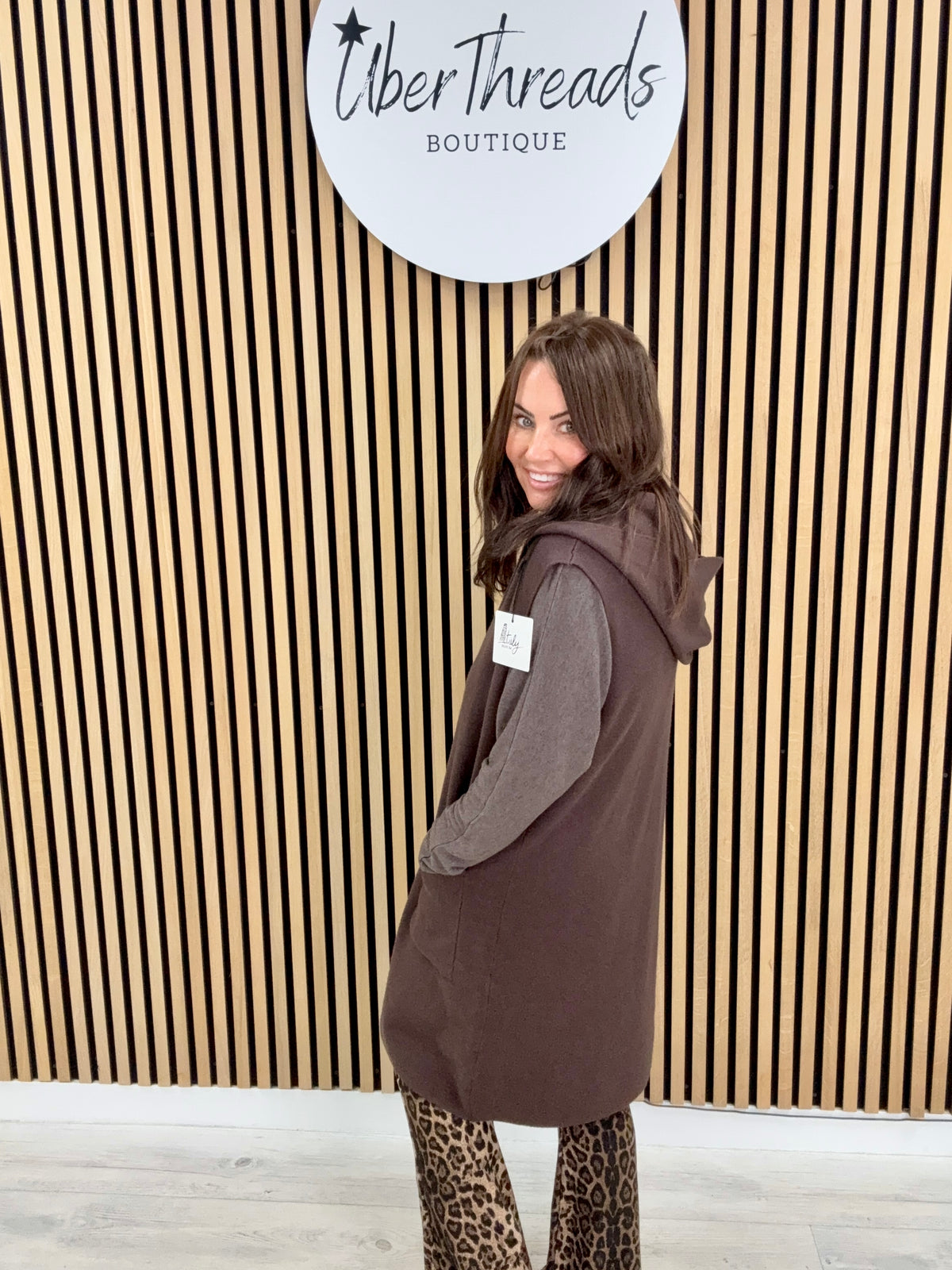 Knitted Hooded Waistcoat - Chocolate