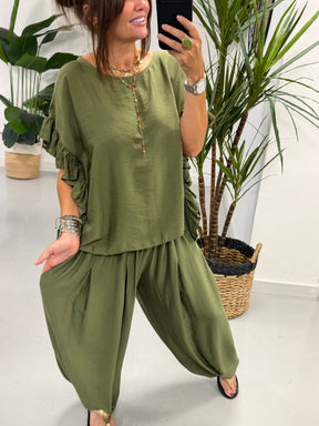 The Shirred Balloon Trouser - Khaki