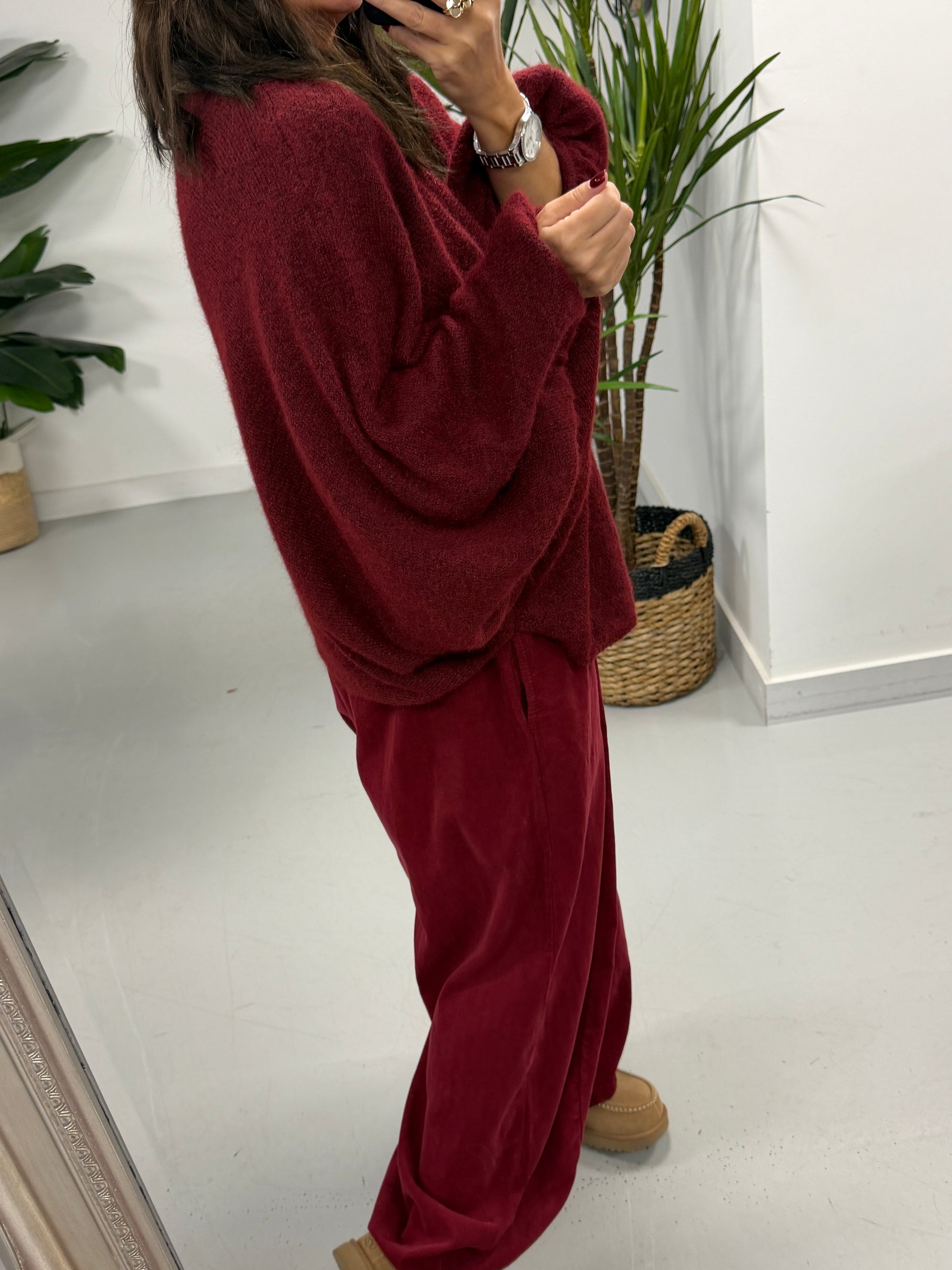 Zeta Otto Chunky Sleeve Knit - Wine (Size 10-18)