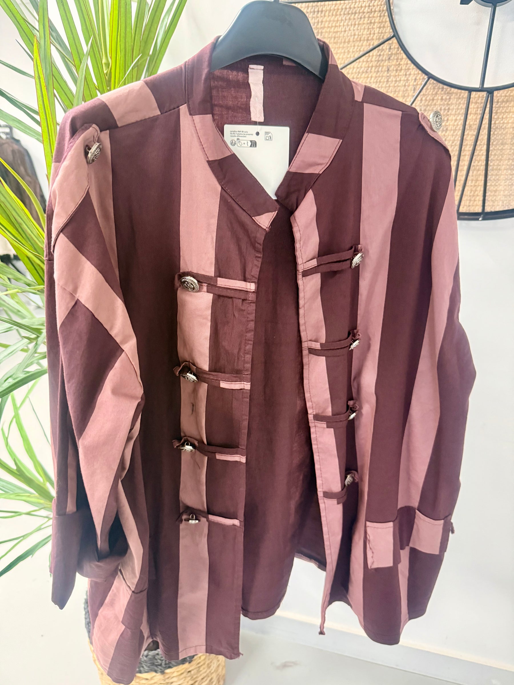 Bailey Wide Stripe Military Jacket - Wine
