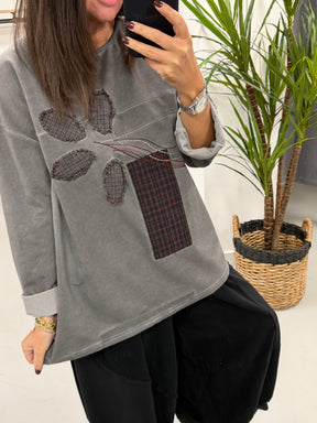 The Check Petal Patch Acid Wash Jersey - Charcoal