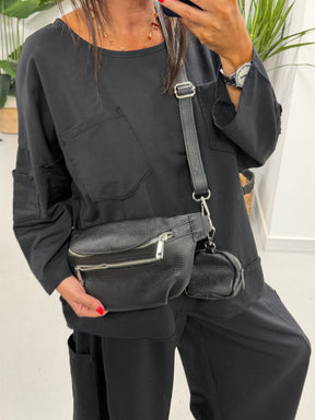Leather Crossbody bag with Coin Purse - Black