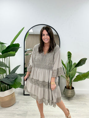The Valetta Lace Smock - Mocha