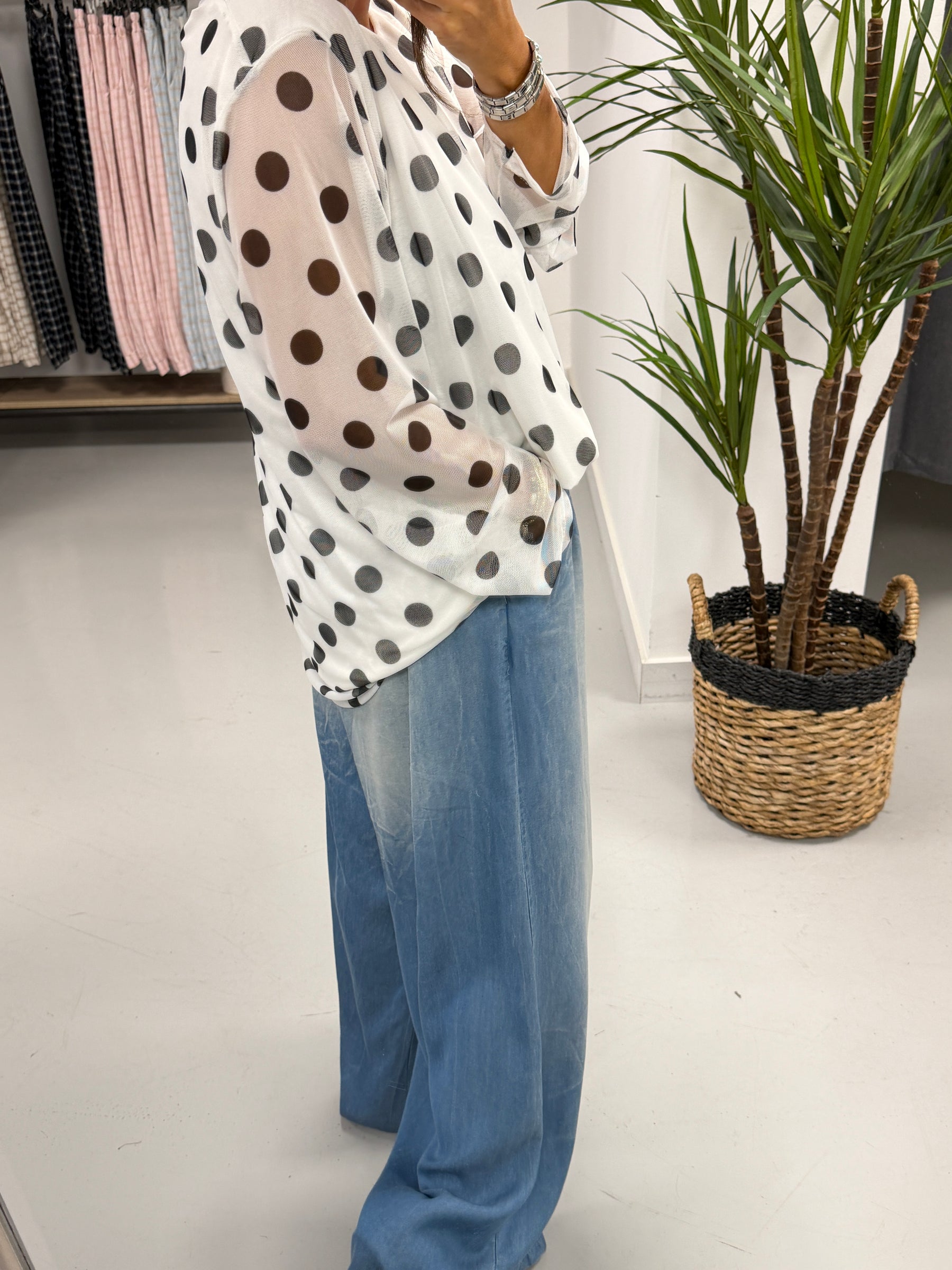 Layered Spot Mesh Top - White