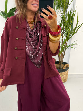 Bandana Scarf Crinkle Jumpsuit - Wine
