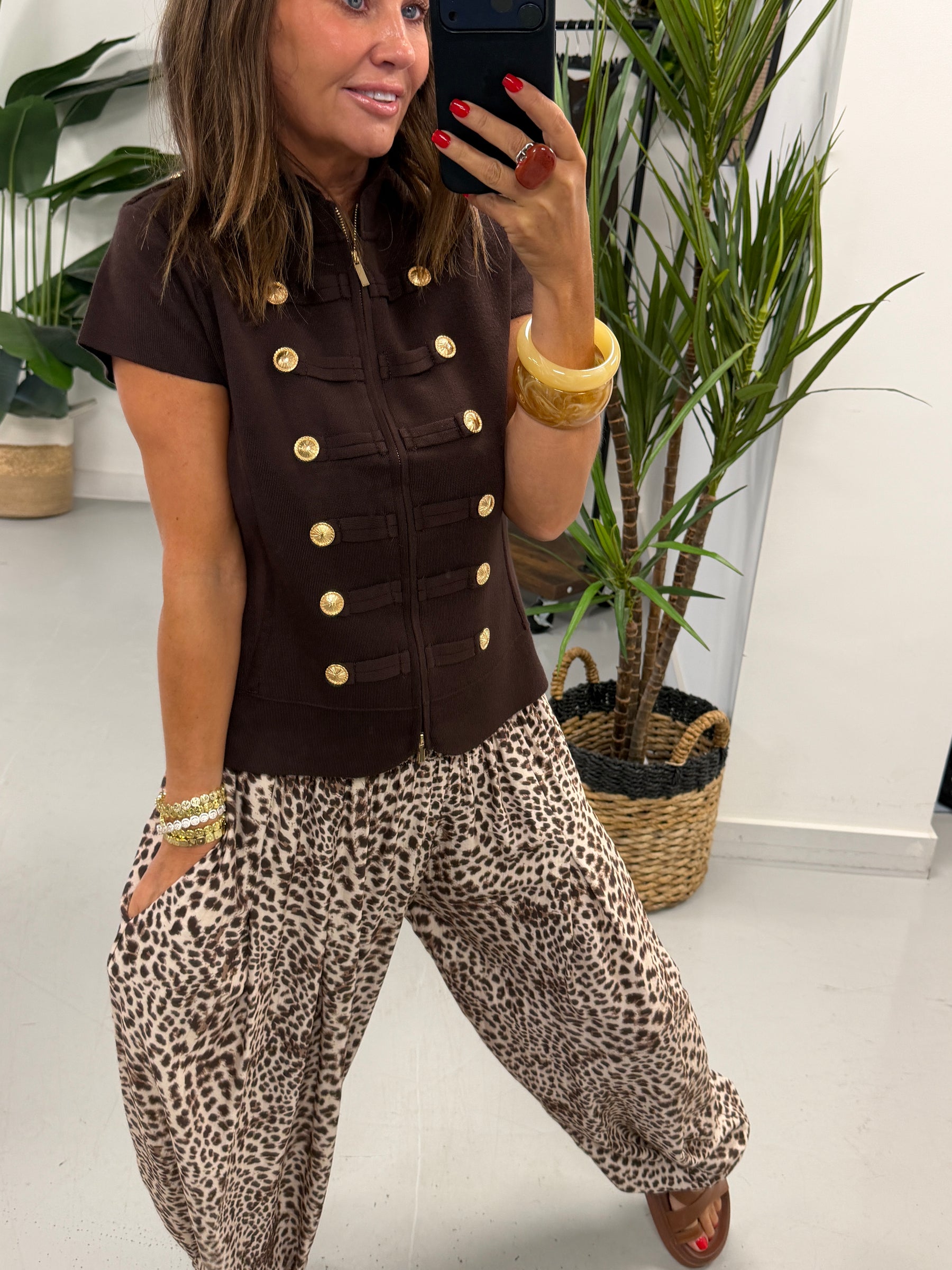 The Shirred TicToc Crinkle Balloon Trouser - Cream Animal