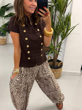 The Shirred TicToc Crinkle Balloon Trouser - Cream Animal