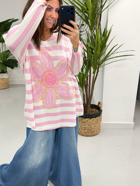 The Daisy/Stripe Soft Knit - Bubble Gum Pink