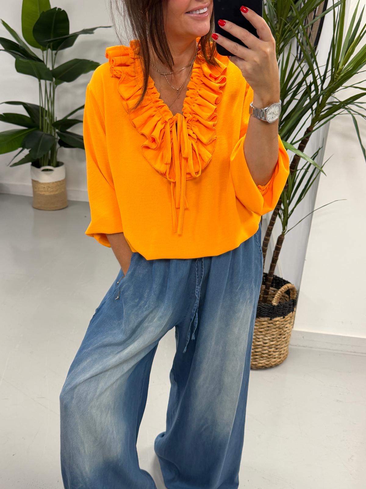 Luna Double Ruffle Blouse - Orange