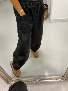 The Grained PU Tulip Trousers - Black