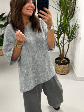 Sofia Soft Knit Crop Sleeve Knit Jumper - Grey (Size 10-16)