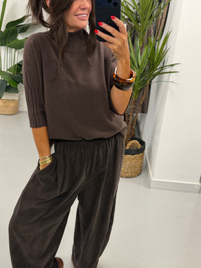Crop Sleeve Knit - Chocolate