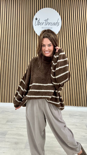 The Rustic Stripe Soft Knit -  Chocolate/Cream