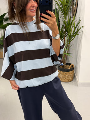 Sunset Stripe Elasticated Hem - Blue/Chocolate  (Size 10-16)