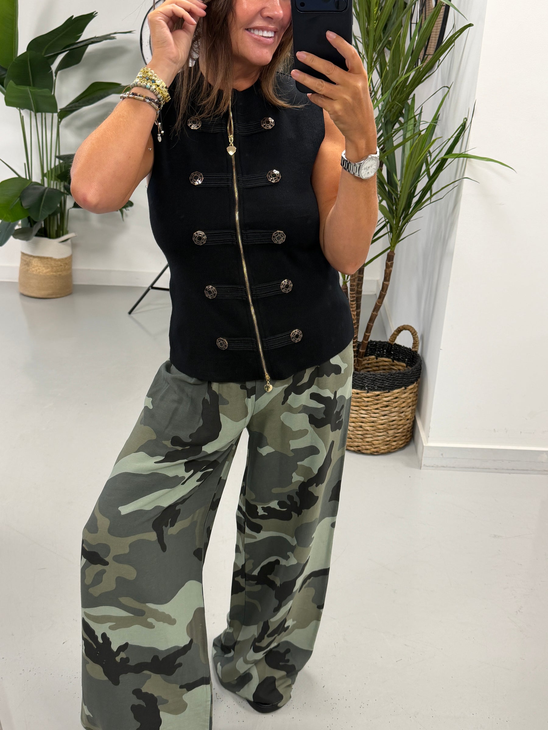 Knitted Military Waistcoat - Black
