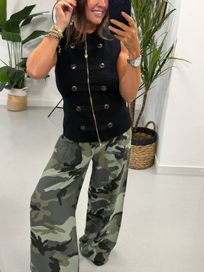 Knitted Military Waistcoat - Black