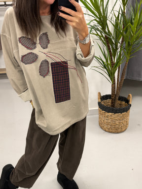 The Check Petal Patch Acid Wash Jersey - Stone