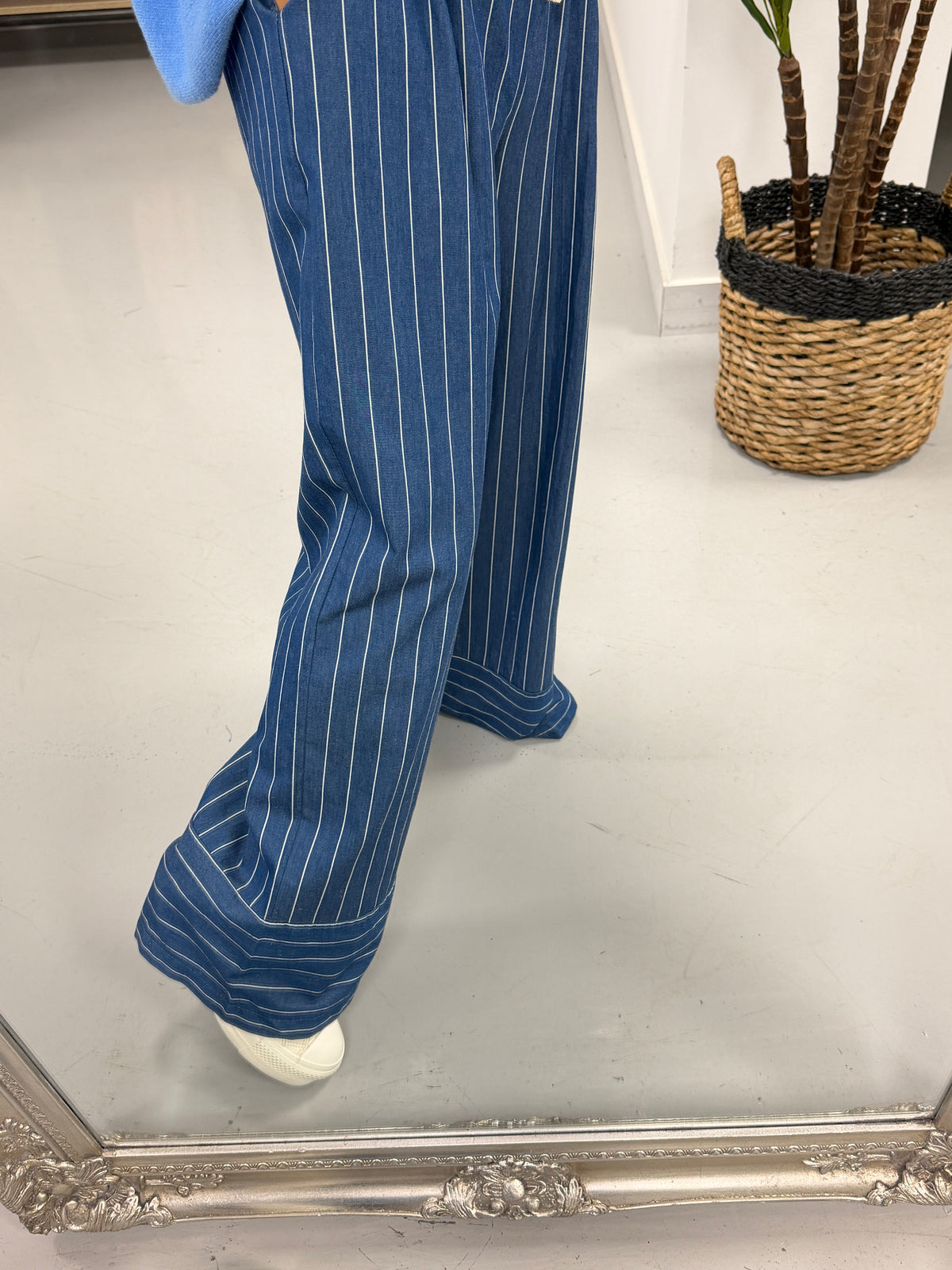 Deniably Denim - Dark Stripe Wide Leg Cotton Trouser