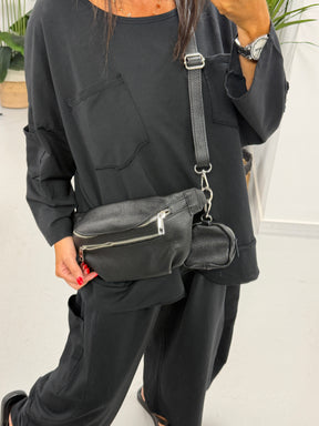 Leather Crossbody bag with Coin Purse - Black
