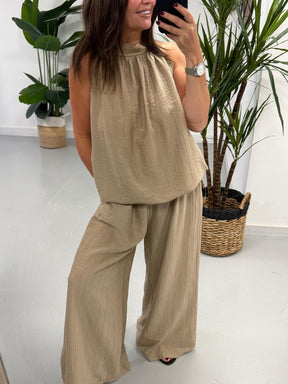 The Halterneck Crinkle Co Ord - Mocha