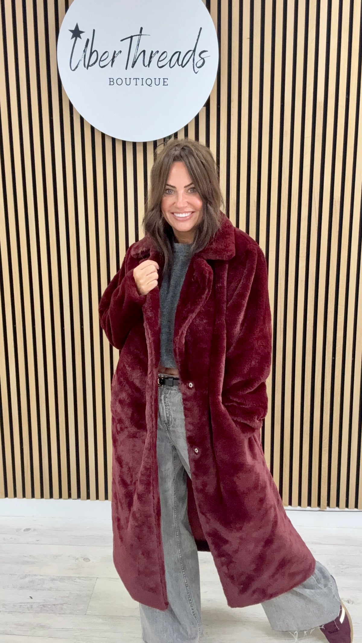 The Safron Longline Faux Fur Coat - Mulberry (fitting to size 14)