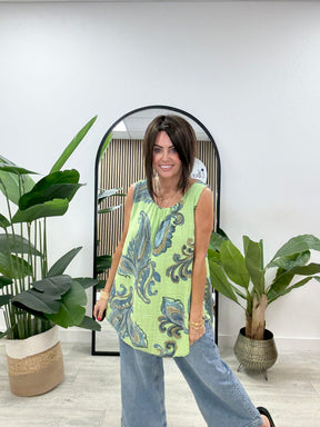 Paisley Slouch Vest - Lime Green