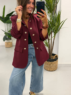 PRE ORDER Military Ruched Sleeve Blazer - Wine