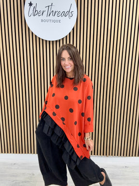 I.D Clothing Polka Dot Frill Tunic - Orange