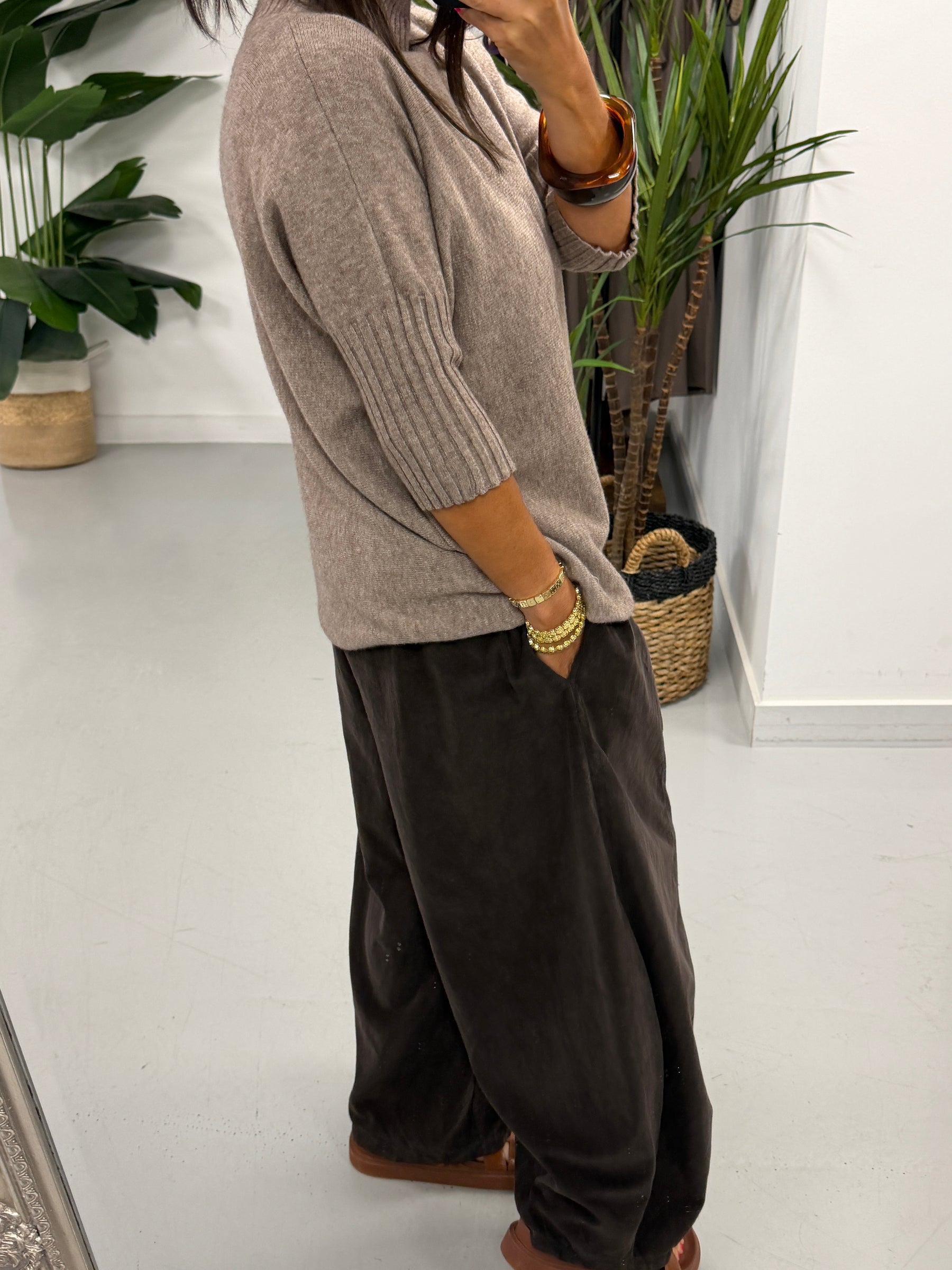 Crop Sleeve Knit - Oatmeal