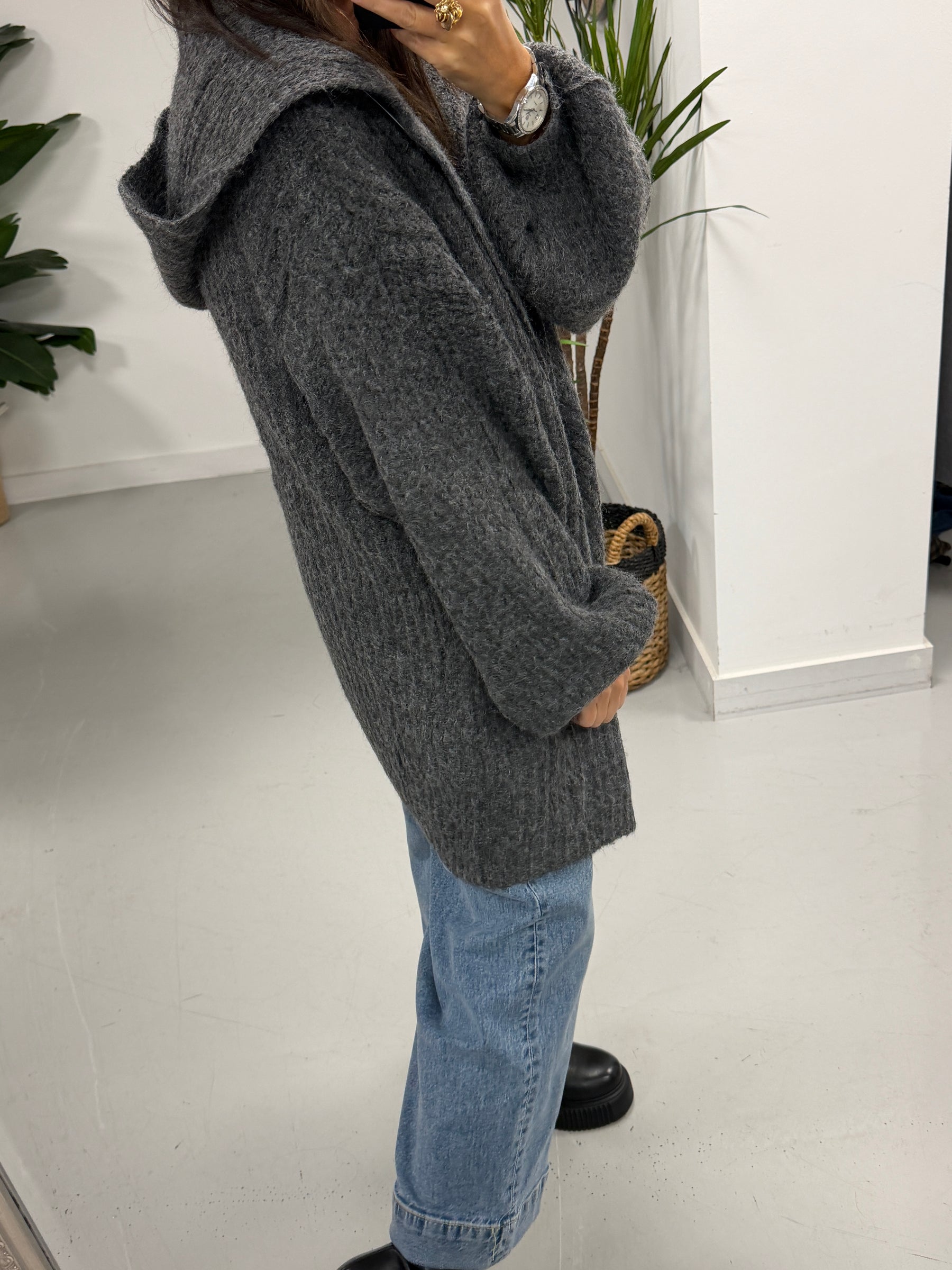 Slouchy Hooded Cardigan - Grey (Size 10-16)