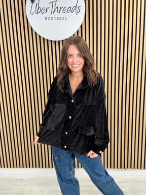 Ranch Funnel Neck Button Jacket  - Black